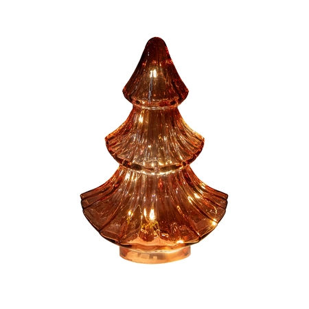 Anna's Collection Kerstboompje glas bordeaux met verlichting - Ø 15,5 x H 24 cm