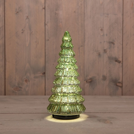 Anna's Collection Kerstboompje glas draaiend LED - D13,3xH30cm Metallic groen - afbeelding 2