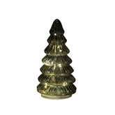 Anna's Collection Kerstboompje glas groen met verlichting - Ø 9 x H 18,5 cm