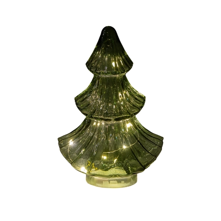 Anna's Collection Kerstboompje glas groen met verlichting - D 15,5 x H 24 cm - afbeelding 1