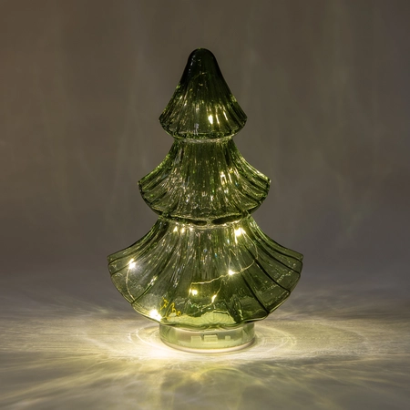 Anna's Collection Kerstboompje glas groen met verlichting - D 15,5 x H 24 cm - afbeelding 3