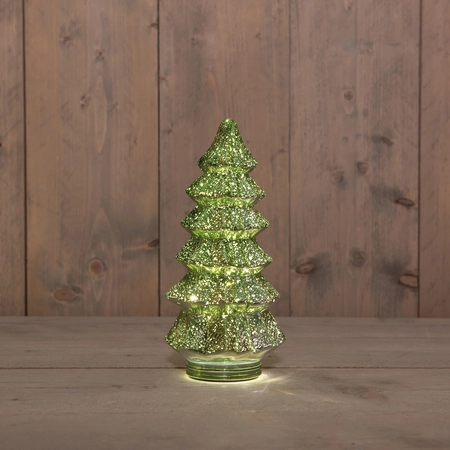 Anna's Collection Kerstboompje glas LED - B13,5xH26cm Metallic groen - afbeelding 2
