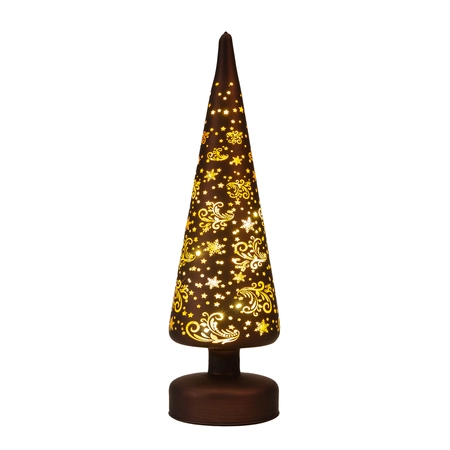 Anna's Collection Kerstboompje glas met sterren bruin met verlichting - Ø 9 x H 30 cm