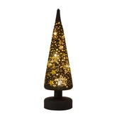 Anna's Collection Kerstboompje glas met sterren zwart met verlichting - Ø 9 x H 30 cm
