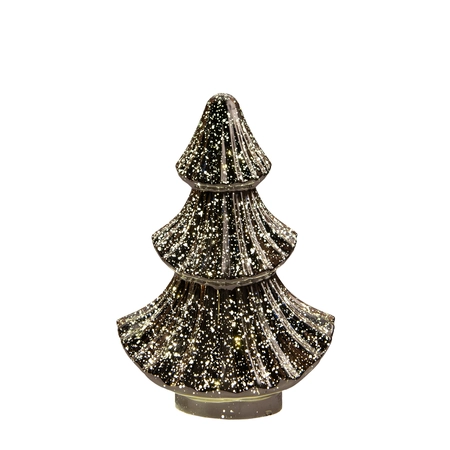 Anna's Collection Kerstboompje glas metallic antraciet met verlichting - Ø 15,5 x H 24 cm