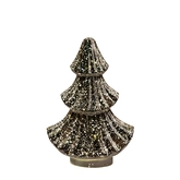 Anna's Collection Kerstboompje glas metallic antraciet met verlichting - Ø 15,5 x H 24 cm