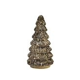 Anna's Collection Kerstboompje glas metallic antraciet met verlichting - D 9,5 x H 18,5 cm