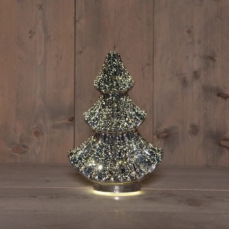 Anna's Collection Kerstboompje glas metallic antraciet met verlichting - D 15,5 x H 24 cm - afbeelding 2