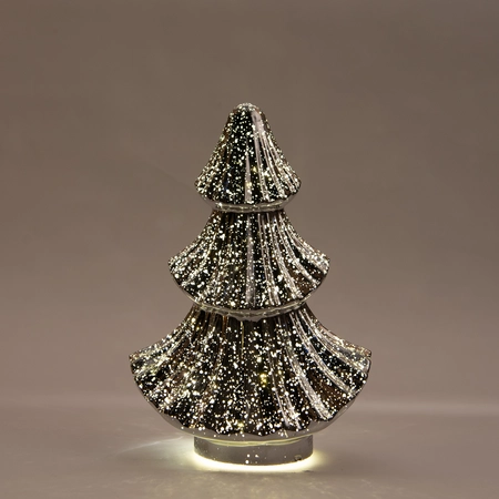 Anna's Collection Kerstboompje glas metallic antraciet met verlichting - D 15,5 x H 24 cm - afbeelding 3