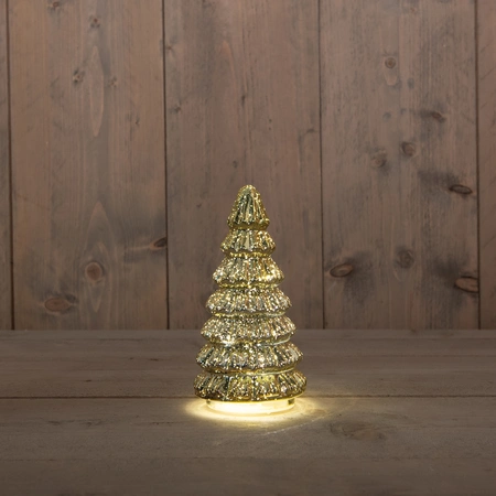 Anna's Collection Kerstboompje glas metallic goud met verlichting - D 9,5 x H 18,5 cm - afbeelding 2