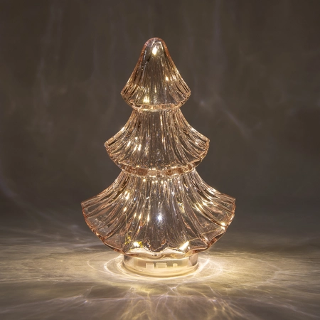 Anna's Collection Kerstboompje glas roze met verlichting - D 15,5 x H 24 cm - afbeelding 3