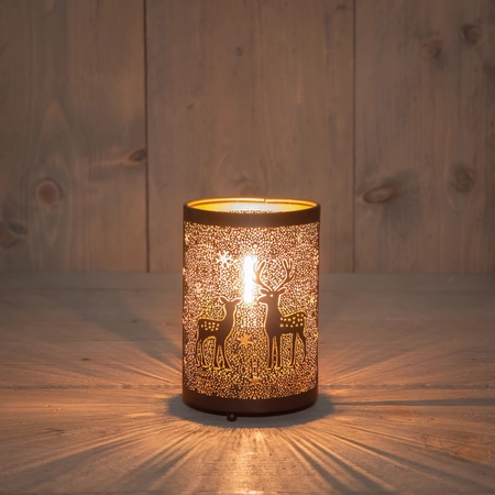 Anna's Collection Lantaarn rendieren LED - B8,5xH13cm Zwart met goud - afbeelding 2