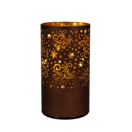 Anna's Collection LED-cilinder glas - H12xD9cm Bruin - afbeelding 1