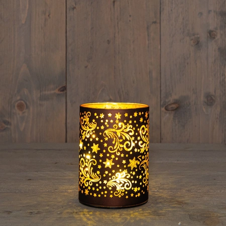 Anna's Collection LED-cilinder glas - H12xD9cm Bruin - afbeelding 3