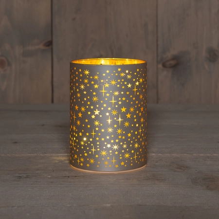 Anna's Collection LED-cilinder glas sterrenmotief - Champagne - afbeelding 3
