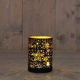 Anna's Collection LED-cilinder glas sterrenmotief - H12xD9cm Zwart - afbeelding 3