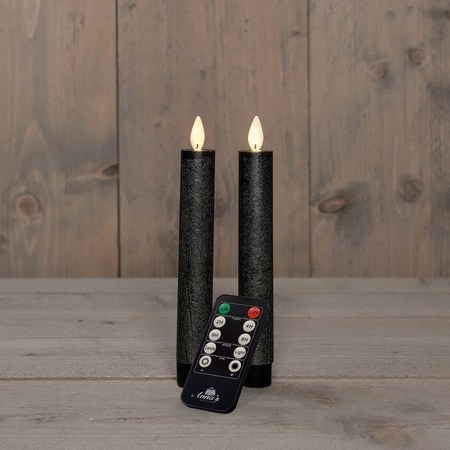 Anna's Collection LED-dinerkaarsen bewegende vlam - H18cm Antraciet 2 stuks - afbeelding 3