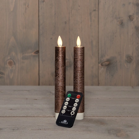 Anna's Collection LED-dinerkaarsen bewegende vlam - H18cm Brons 2 stuks - afbeelding 3