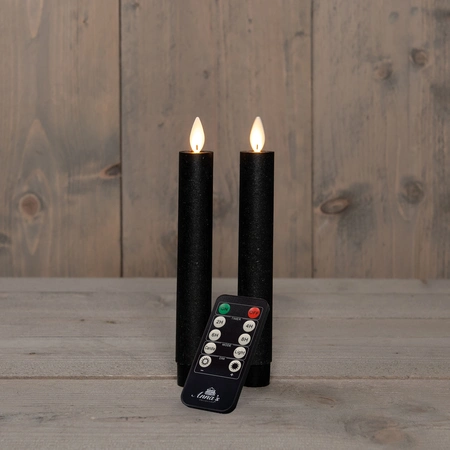 Anna's Collection LED-dinerkaarsen bewegende vlam - H18cm Zwart 2 stuks - afbeelding 3