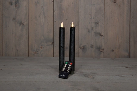 Anna's Collection LED-dinerkaarsen bewegende vlam - H23cm Antraciet 2 stuks - afbeelding 3