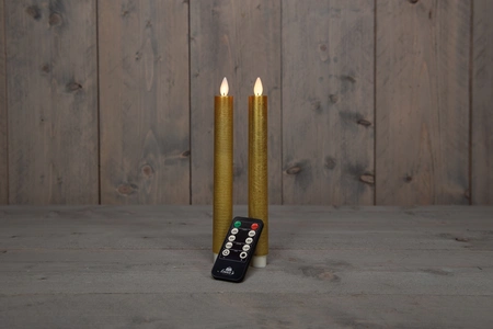 Anna's Collection LED-dinerkaarsen bewegende vlam - H23cm Goud 2 stuks - afbeelding 3