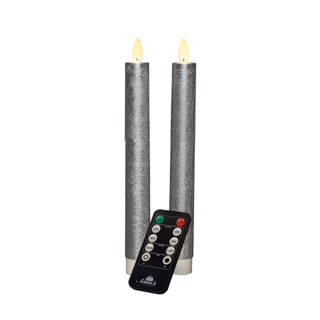 Anna's Collection LED-dinerkaarsen bewegende vlam - H23cm Zilver 2 stuks - afbeelding 1