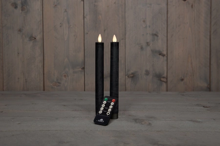 Anna's Collection LED-dinerkaarsen bewegende vlam - H23cm Zwart 2 stuks - afbeelding 3