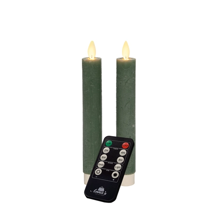 Anna's Collection LED-dinerkaarsen met bewegende vlam jade - set van 2 - H 18 cm