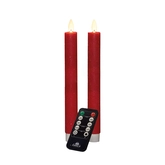 Anna's Collection LED-dinerkaarsen rustiek met bewegende vlam rood - set van 2 - H 23 cm