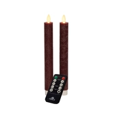 Anna's Collection LED-dinerkaarsen rustiek met bewegende vlam bordeaux - set van 2 - H 23 cm