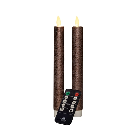 Anna's Collection LED-dinerkaarsen rustiek met bewegende vlam brons - set van 2 - H 23 cm