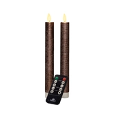 Anna's Collection LED-dinerkaarsen rustiek met bewegende vlam brons - set van 2 - H 23 cm