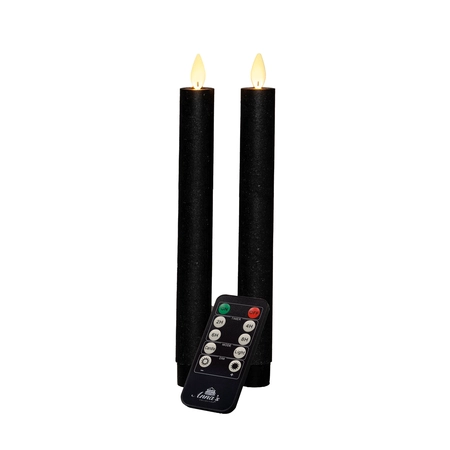 Anna's Collection LED-dinerkaarsen rustiek met bewegende vlam zwart - set van 2 - H 23 cm