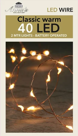Draadverlichting 40 LED 2 meter koperdraad klassiek warm