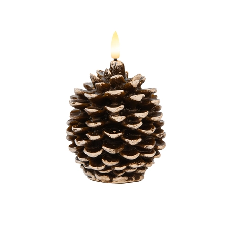 Anna's Collection LED-kaars Dennenappel - H10xD8,5cm Bruin