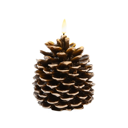 Anna's Collection LED-kaars Dennenappel - H12,5xD10,5cm Bruin
