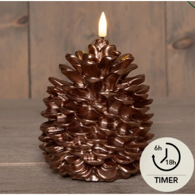 Anna's Collection LED-kaars dennenappel met 3D-vlam brons - D10,5xH12,5cm - afbeelding 3