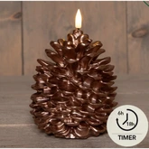 Anna's Collection LED-kaars dennenappel met 3D-vlam brons - D10,5xH12,5cm - afbeelding 3