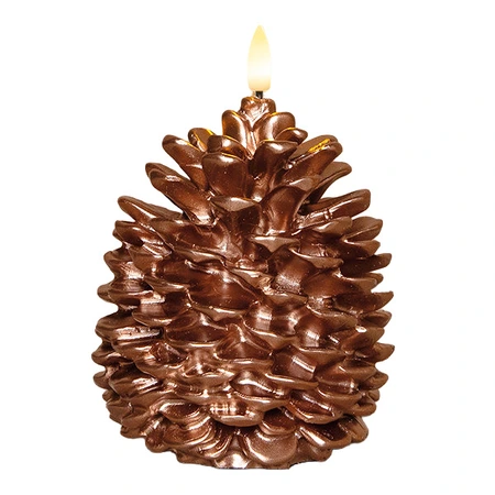 Anna's Collection LED-kaars dennenappel met 3D-vlam brons - D10,5xH12,5cm - afbeelding 1