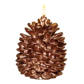 Anna's Collection LED-kaars dennenappel met 3D-vlam brons - D10,5xH12,5cm - afbeelding 1