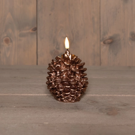 Anna's Collection LED-kaars dennenappel met 3D-vlam brons - H 10 x Ø 8,5 cm - afbeelding 2