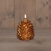 Anna's Collection LED-kaars dennenappel met 3D-vlam goud - H 12,5 x Ø 10,5 cm