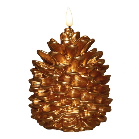 Anna's Collection LED-kaars dennenappel met 3D-vlam goud - H 10 x Ø 8,5 cm - afbeelding 1