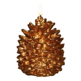 Anna's Collection LED-kaars dennenappel met 3D-vlam goud - H 10 x Ø 8,5 cm