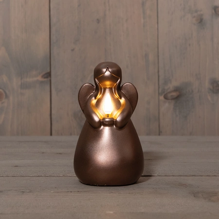 Anna's Collection LED-kaars engel - D8,5xH14,5cm Brons - afbeelding 3
