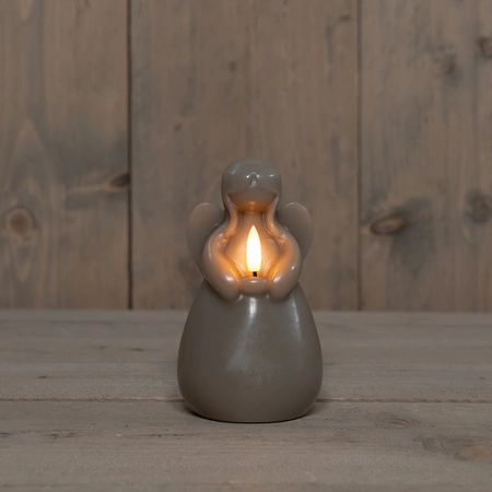 Anna's Collection LED-kaars engel - D8,5xH14,5cm Taupe - afbeelding 3