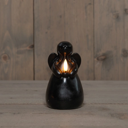 Anna's Collection LED-kaars engel - D8,5xH14,5cm Zwart - afbeelding 3