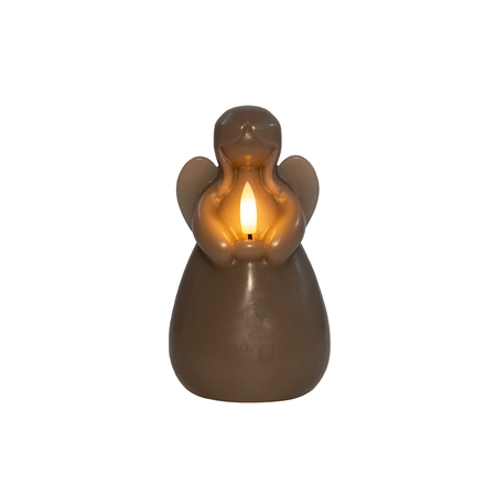 Anna's Collection LED-kaars engel met 3D-vlam taupe - H 14,5 x Ø 8,5 cm