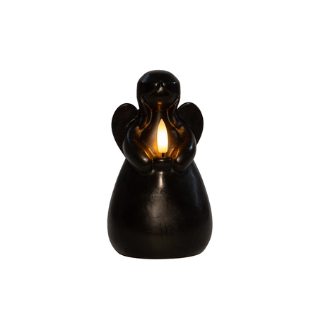 Anna's Collection LED-kaars engel met 3D-vlam zwart - H 14,5 x Ø 8,5 cm