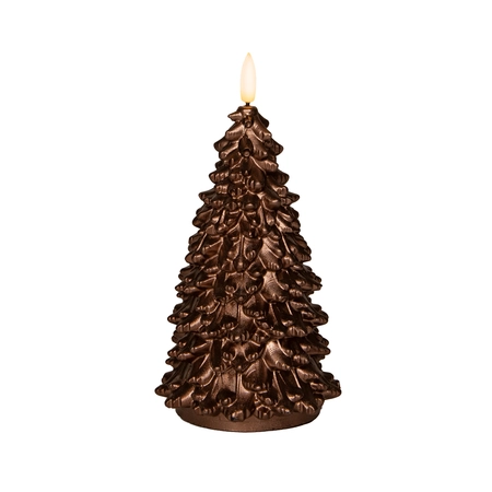 Anna's Collection LED-kaars kerstboom met 3D-vlam brons - H 20 x Ø 9,5 cm